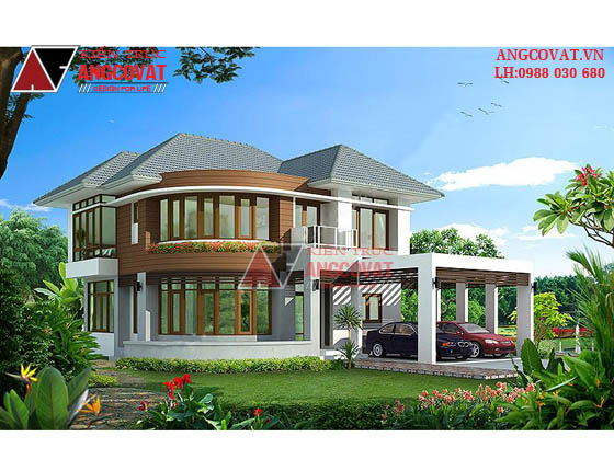 Thiết kế nhà mặt tiền 11m 2 tầng 120m2 mái thái đẹp ở Hải Dương BT355